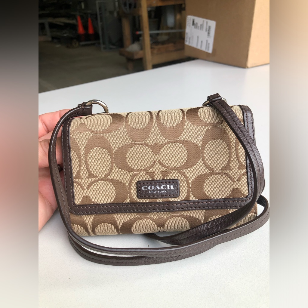 Coach Avery Signature Mini Signature Canvas In Khaki/Brown Crossbody